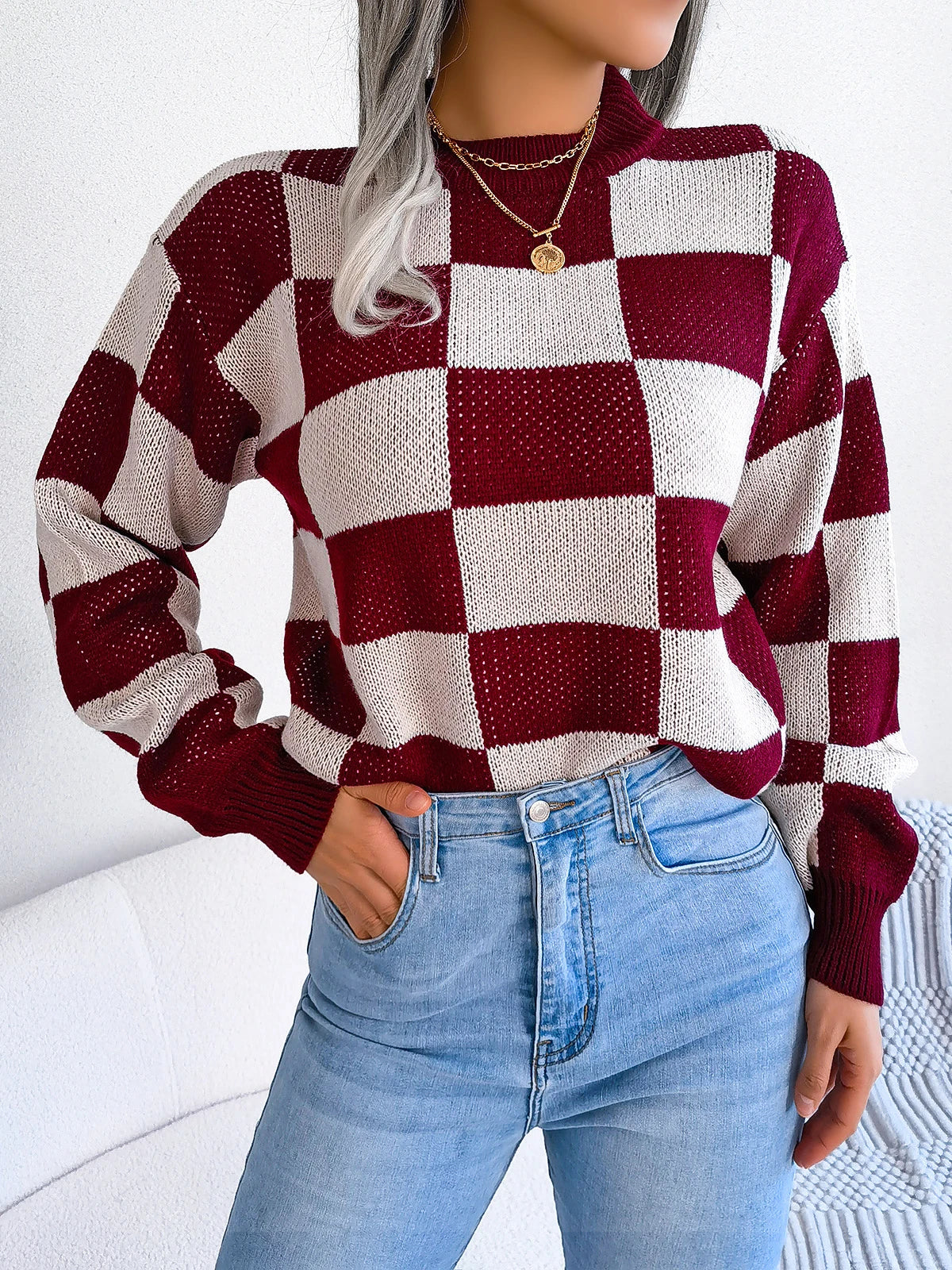 Orthea - Checkered Knit Sweater