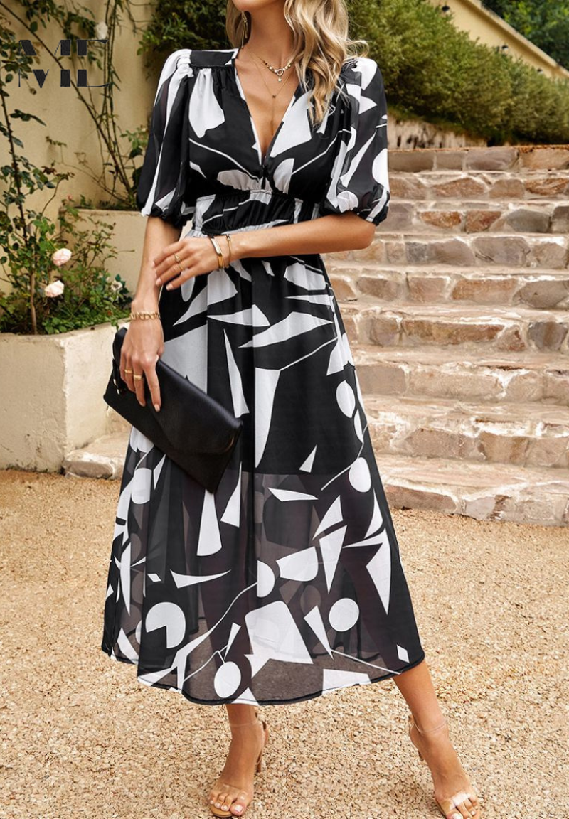 Ruby | Women’s Abstract Print Belted Midi Dress