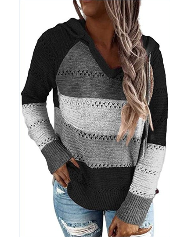 Quenelle - Striped Knit Hoodie