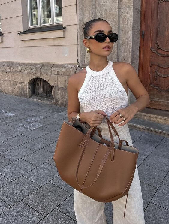 Enzira - Oversized Structured Leather Tote