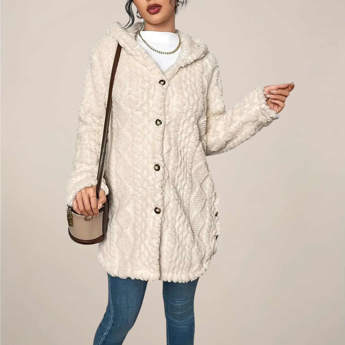 Elizabeth | Women’s Spring Longline Hooded Textured Knit Cardigan