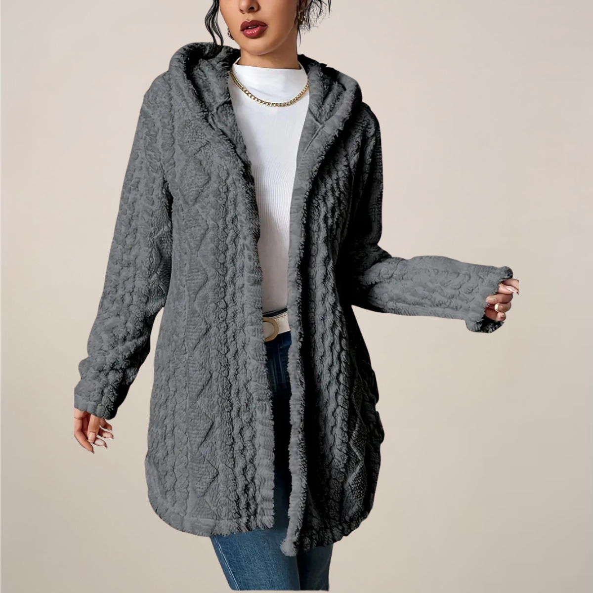 Elizabeth | Women’s Spring Longline Hooded Textured Knit Cardigan