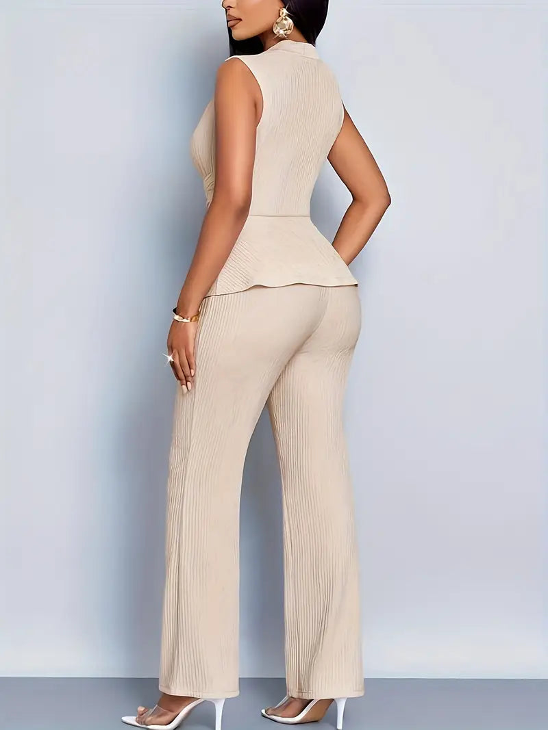 Addison | Conjunto de pantalón peplum plisado de primavera para mujer