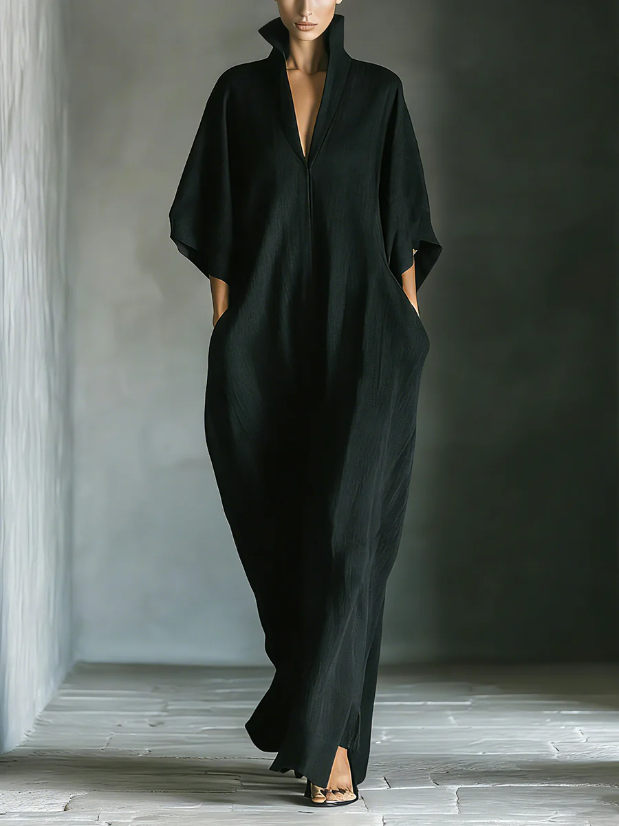 Alessandra™ | Oversized Sort Maxikjole med Kimonoærmer