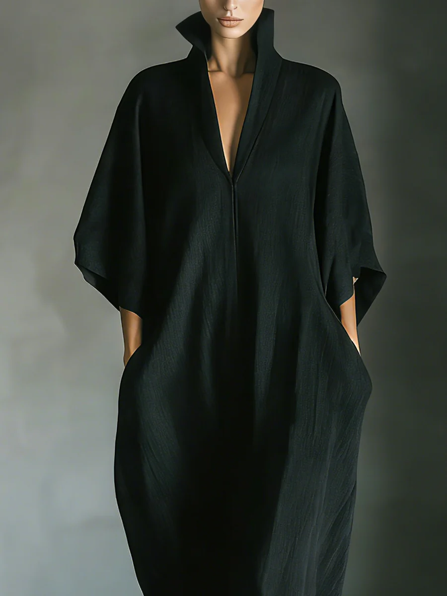 Alessandra™ | Oversized Sort Maxikjole med Kimonoærmer