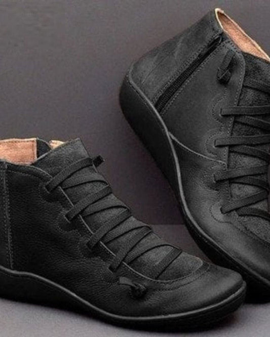 Atemporales Botines para Mujer Con-Cordones Con-Cremallera Suela-Plana