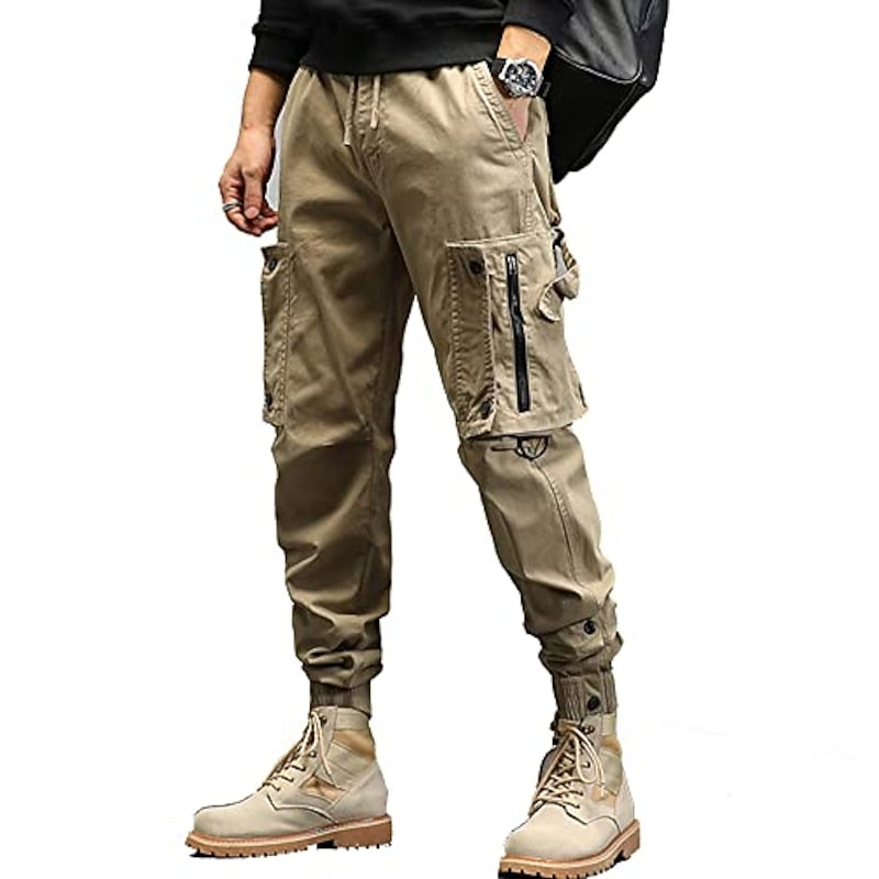 Cómodo Pantalón Jogger Cargo para Hombre Corte-Cónico Multibolsillos Puños-Elásticos