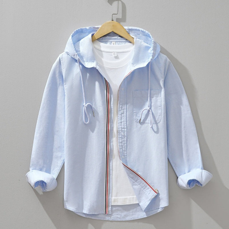 Clásica Camisa para Hombre Con-Capucha Con-Cremallera Manga-Larga