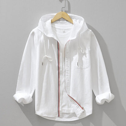 Clásica Camisa para Hombre Con-Capucha Con-Cremallera Manga-Larga