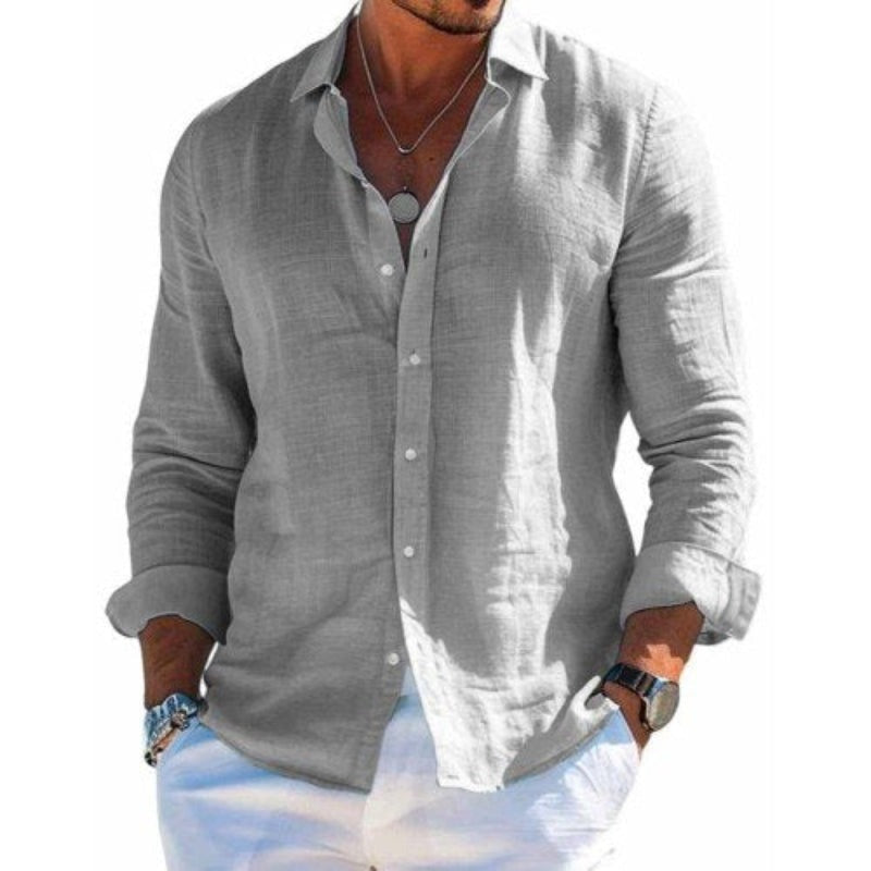 Clásica Camisa para Hombre Corte-Relajado Con-Botones Manga-Larga