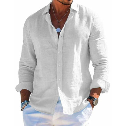 Clásica Camisa para Hombre Corte-Relajado Con-Botones Manga-Larga