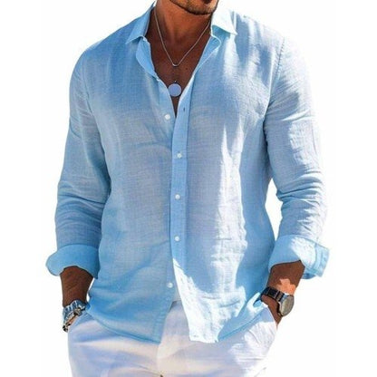 Clásica Camisa para Hombre Corte-Relajado Con-Botones Manga-Larga