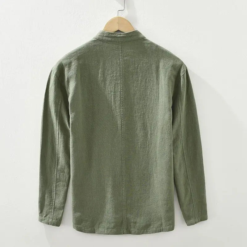 Clásica Camisa para Hombre Cuello-Alto Con-Botones Manga-Larga