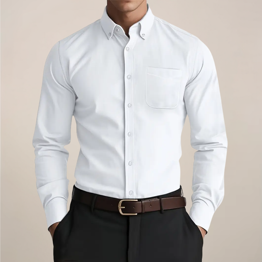 Clásica Camisa para Hombre Cuello-Button-Down Con-Bolsillo Manga-Larga