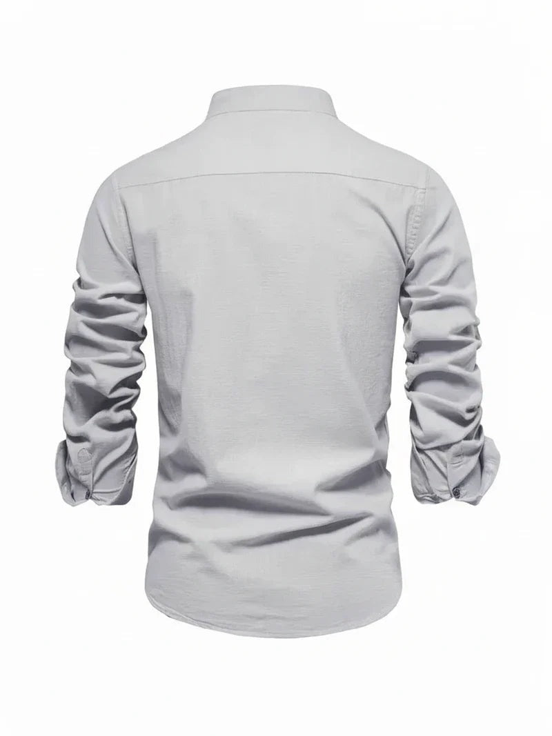 Clásica Camisa para Hombre Cuello-Mao Con-Botones Entallada