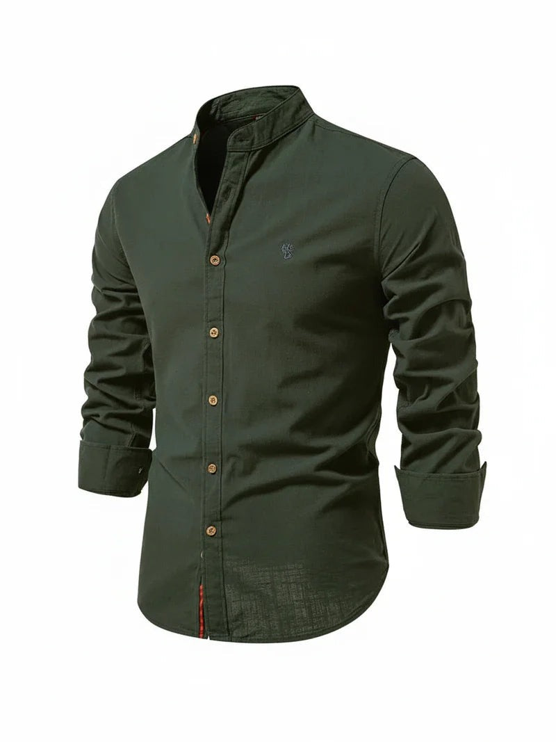 Clásica Camisa para Hombre Cuello-Mao Con-Botones Entallada