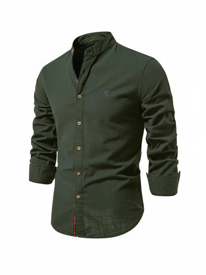 Clásica Camisa para Hombre Cuello-Mao Con-Botones Entallada