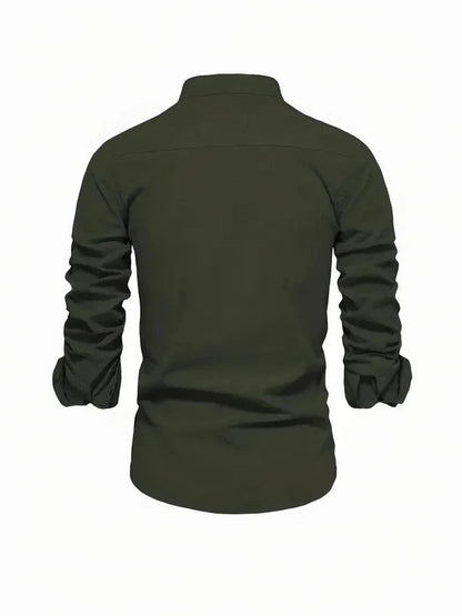 Clásica Camisa para Hombre Cuello-Mao Con-Botones Entallada