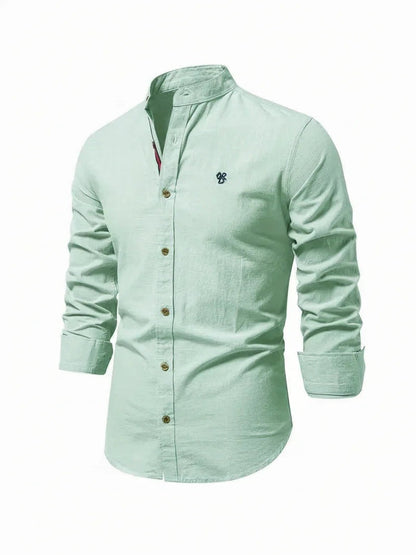 Clásica Camisa para Hombre Cuello-Mao Con-Botones Entallada