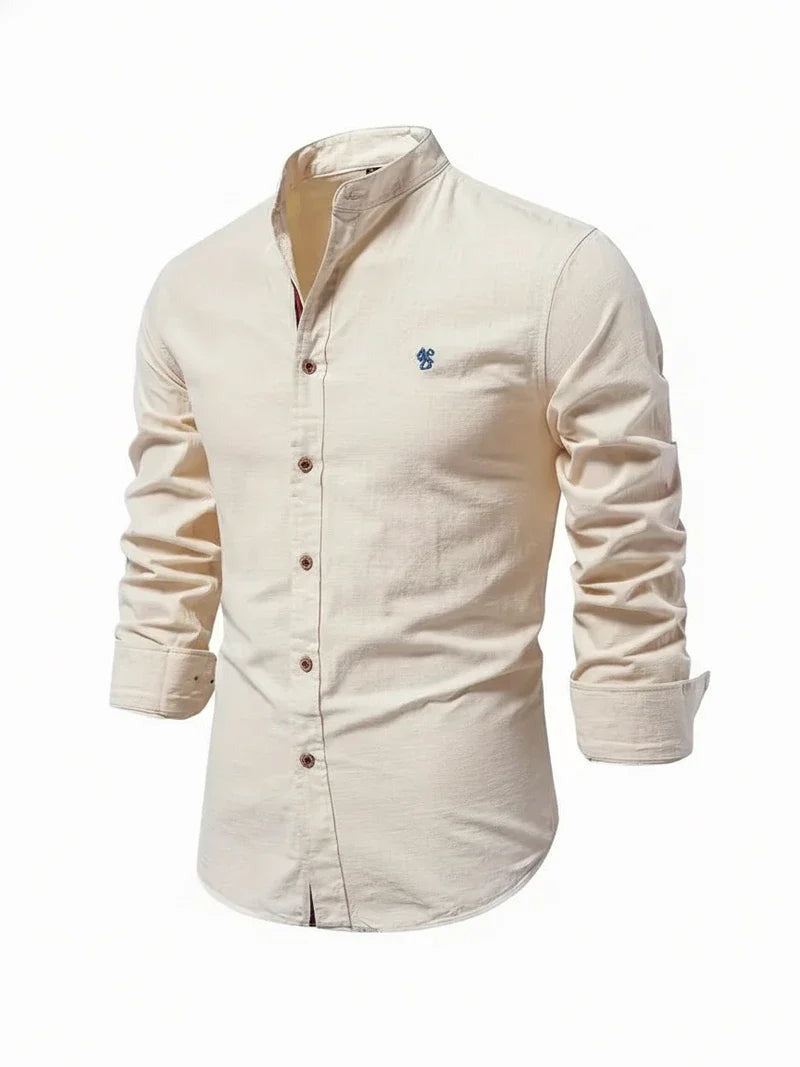 Clásica Camisa para Hombre Cuello-Mao Con-Botones Entallada