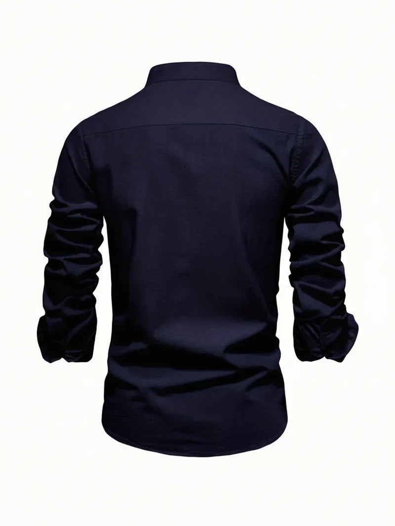 Clásica Camisa para Hombre Cuello-Mao Con-Botones Entallada