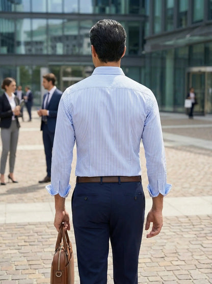 Clásica Camisa para Hombre De-Rayas Corte-Entallado Con-Botones