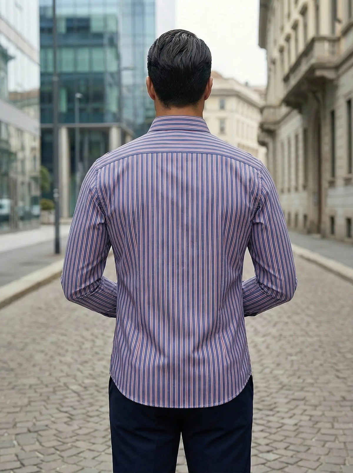 Clásica Camisa para Hombre De-Rayas Corte-Entallado Con-Botones