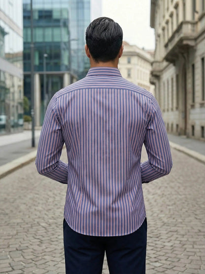 Clásica Camisa para Hombre De-Rayas Corte-Entallado Con-Botones