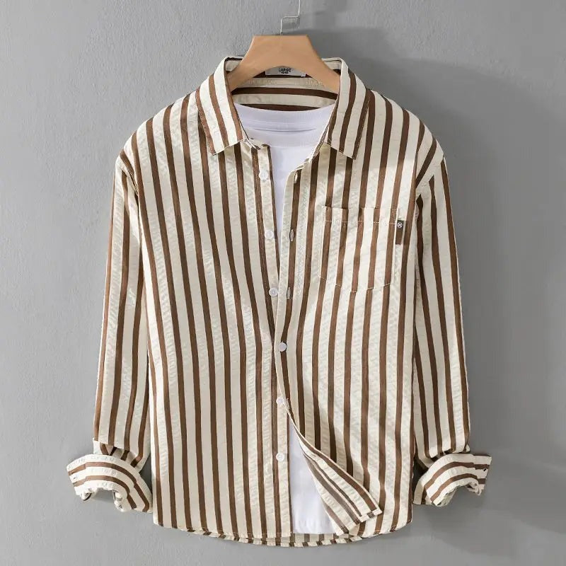 Clásica Camisa para Hombre Estampado-Rayas Con-Botones Manga-Larga