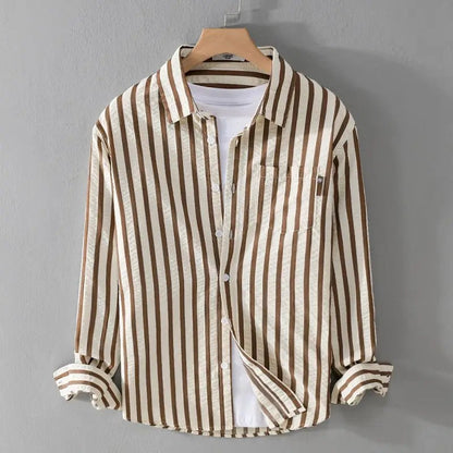 Clásica Camisa para Hombre Estampado-Rayas Con-Botones Manga-Larga