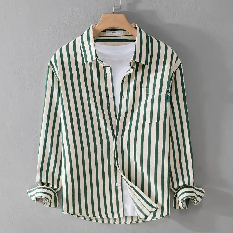 Clásica Camisa para Hombre Estampado-Rayas Con-Botones Manga-Larga