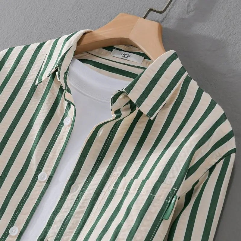 Clásica Camisa para Hombre Estampado-Rayas Con-Botones Manga-Larga