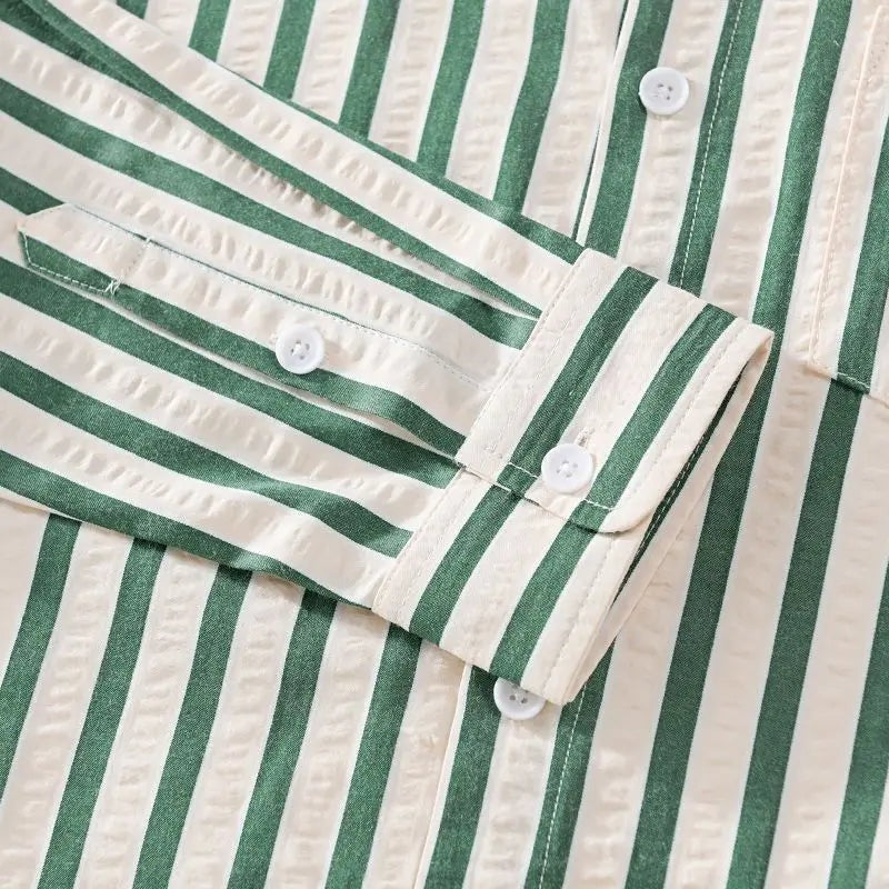 Clásica Camisa para Hombre Estampado-Rayas Con-Botones Manga-Larga