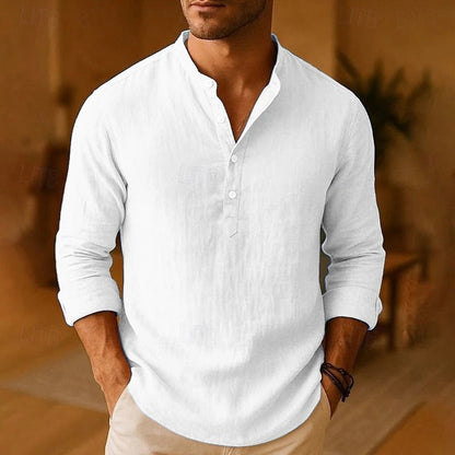 Clásica Camisa para Hombre Manga-Larga Cuello-con-Botones Holgada