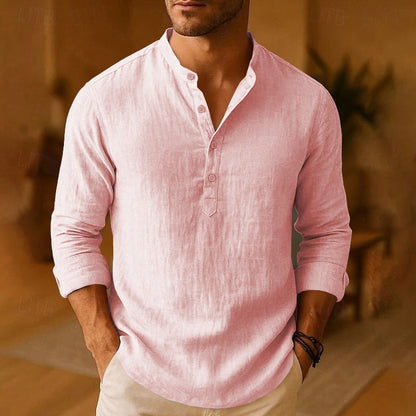 Clásica Camisa para Hombre Manga-Larga Cuello-con-Botones Holgada