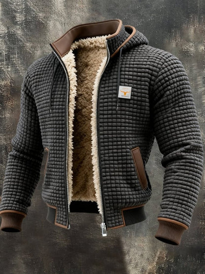 Clásica Chaqueta Acolchada para Hombre Con-Capucha Forro-Polar Detalles-en-Piel