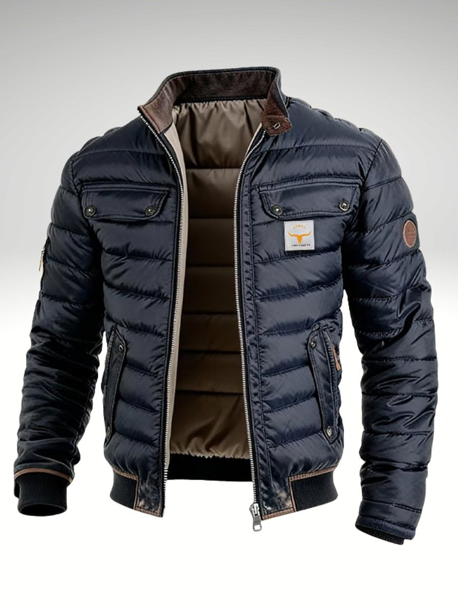 Clásica Chaqueta Acolchada para Hombre Forro-Cálido Cuello-Alto Con-Bolsillos
