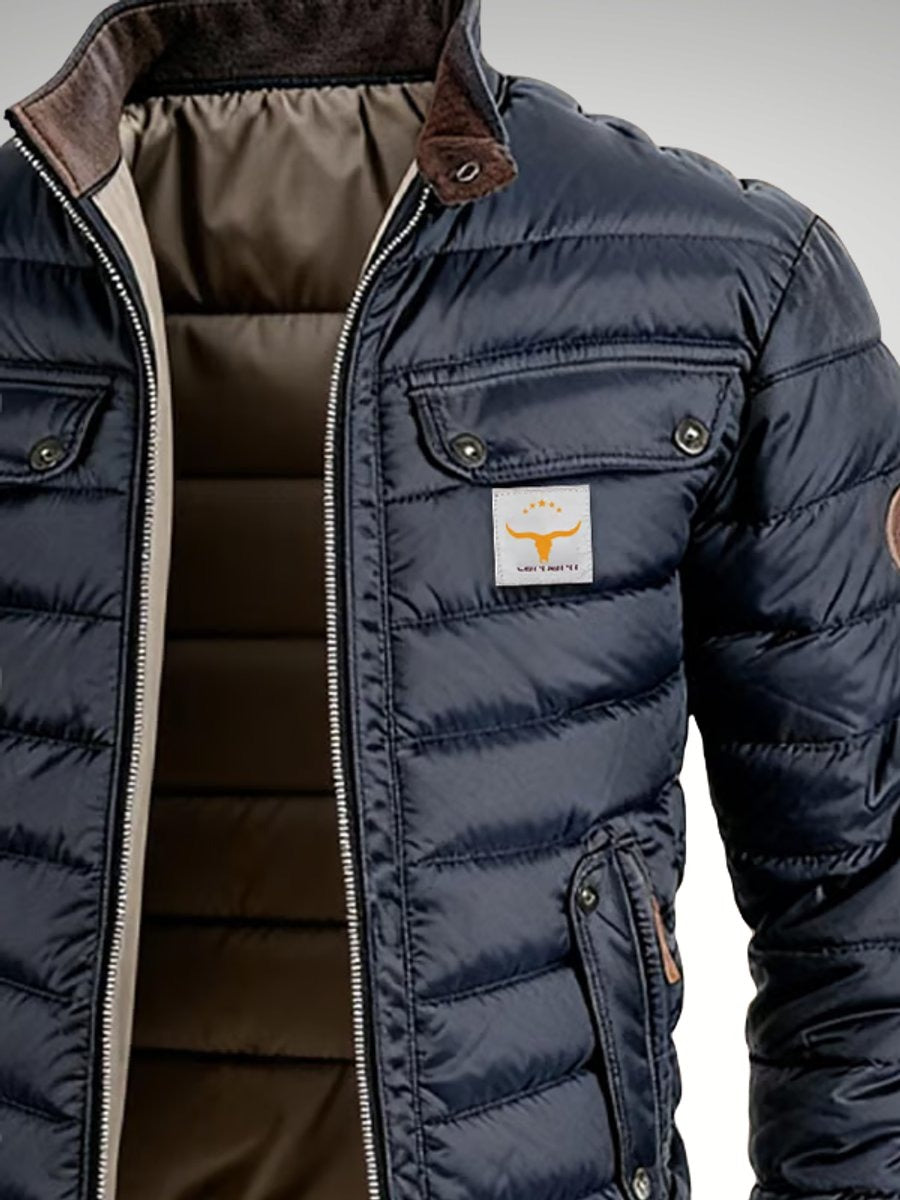 Clásica Chaqueta Acolchada para Hombre Forro-Cálido Cuello-Alto Con-Bolsillos