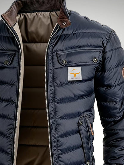 Clásica Chaqueta Acolchada para Hombre Forro-Cálido Cuello-Alto Con-Bolsillos