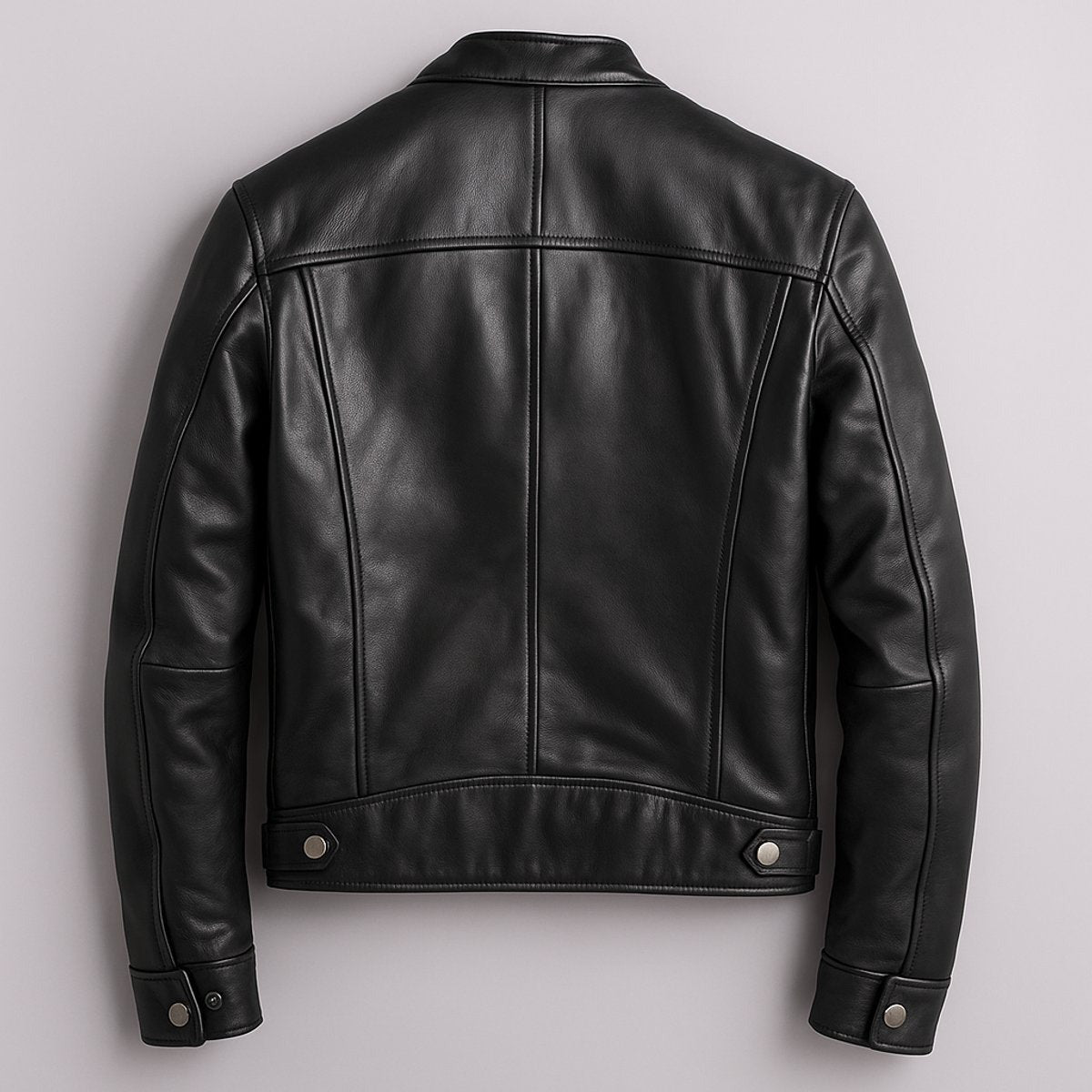 Clásica Chaqueta Biker de Piel para Hombre Acolchada Cuello-Alto Cuatro-Bolsillos