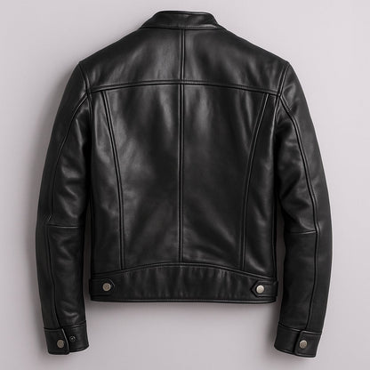 Clásica Chaqueta Biker de Piel para Hombre Acolchada Cuello-Alto Cuatro-Bolsillos