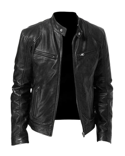 Clásica Chaqueta Biker para Hombre Cuero-Sintético Corte-Slim Con-Cremallera