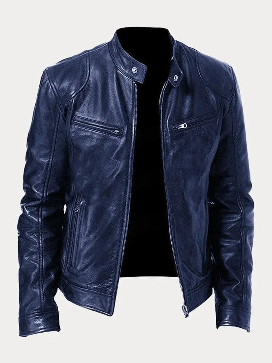 Clásica Chaqueta Biker para Hombre Cuero-Sintético Corte-Slim Con-Cremallera