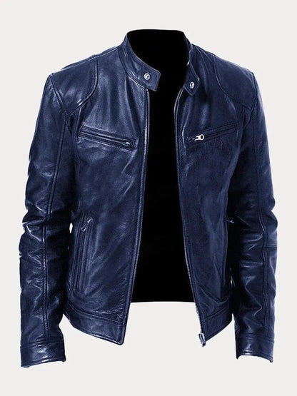 Clásica Chaqueta Biker para Hombre Cuero-Sintético Corte-Slim Con-Cremallera