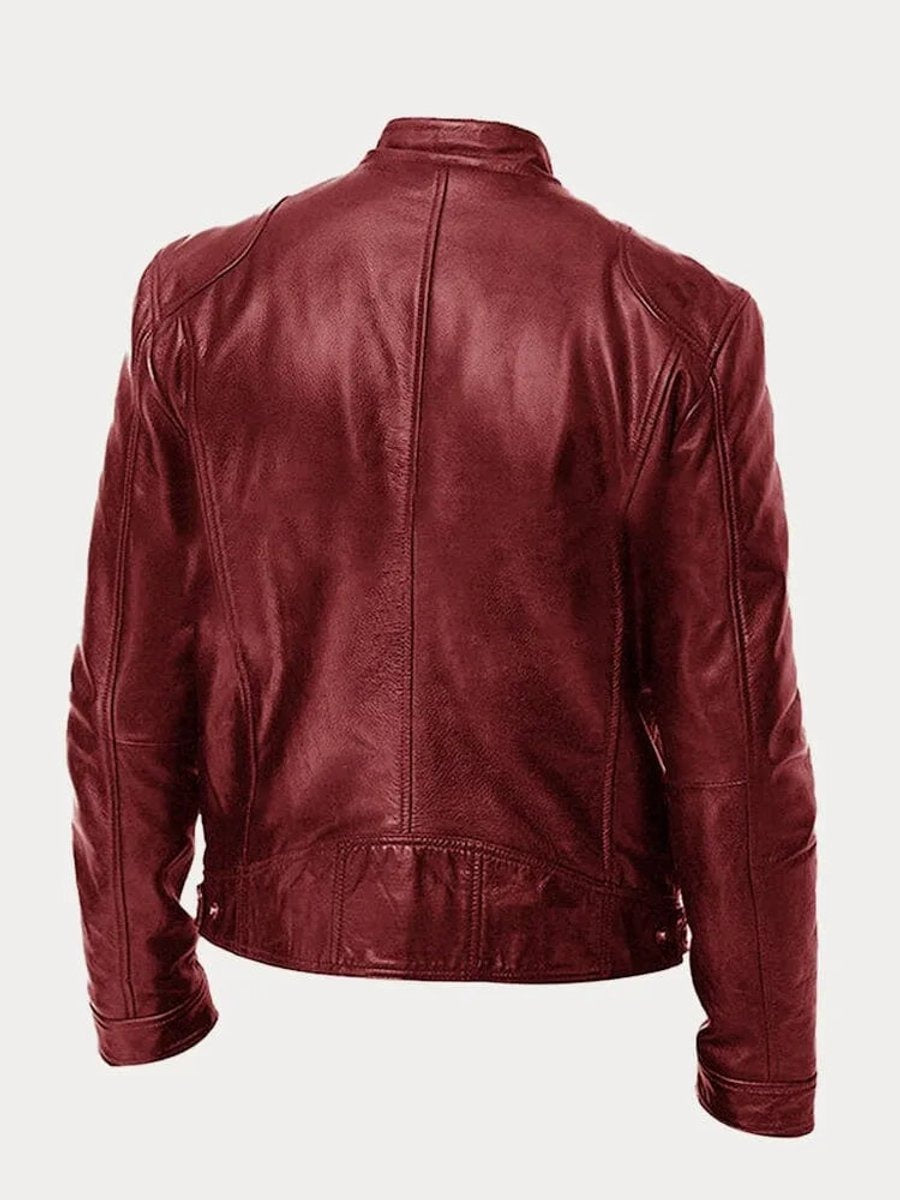 Clásica Chaqueta Biker para Hombre Cuero-Sintético Corte-Slim Con-Cremallera