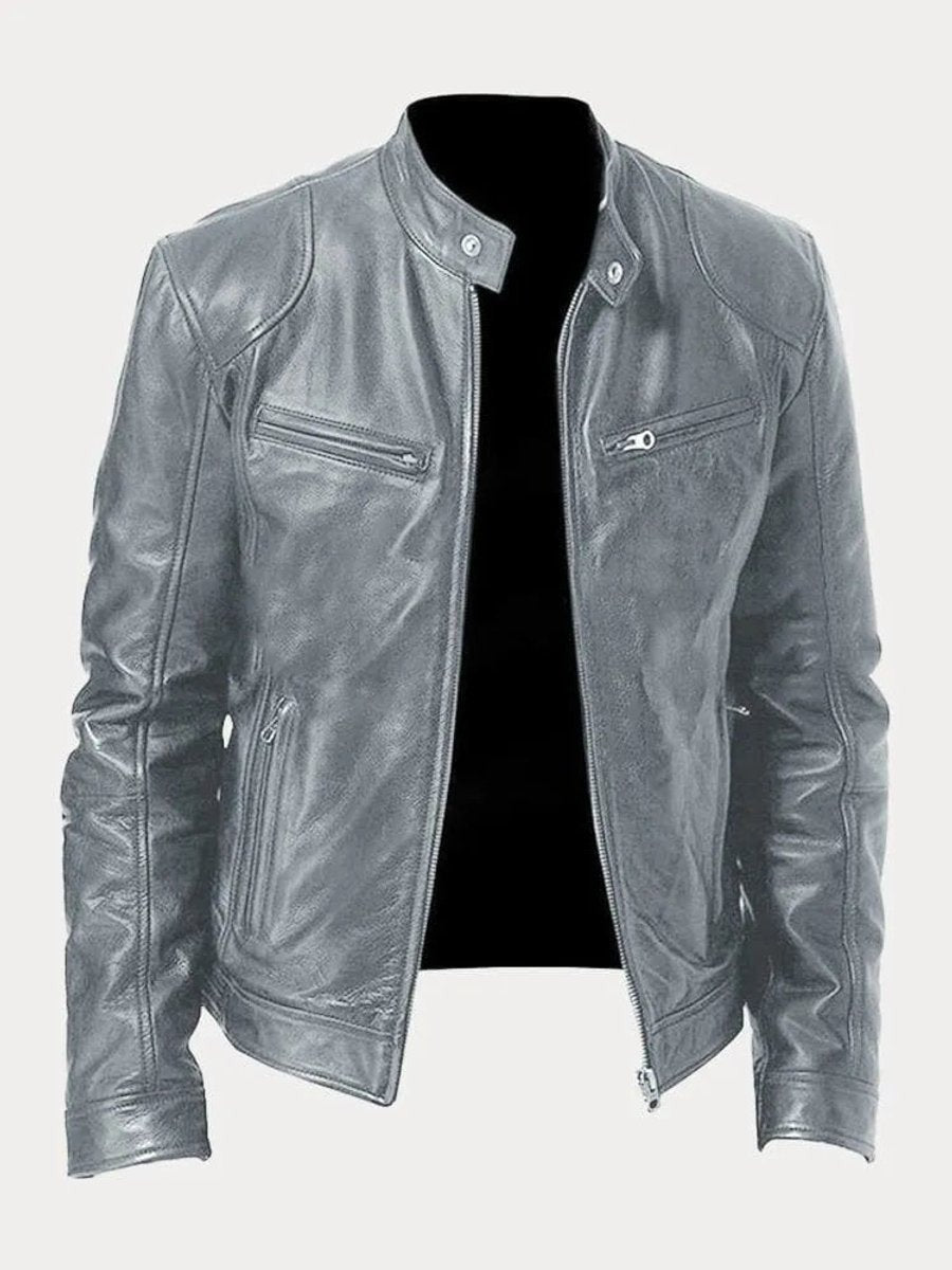 Clásica Chaqueta Biker para Hombre Cuero-Sintético Corte-Slim Con-Cremallera