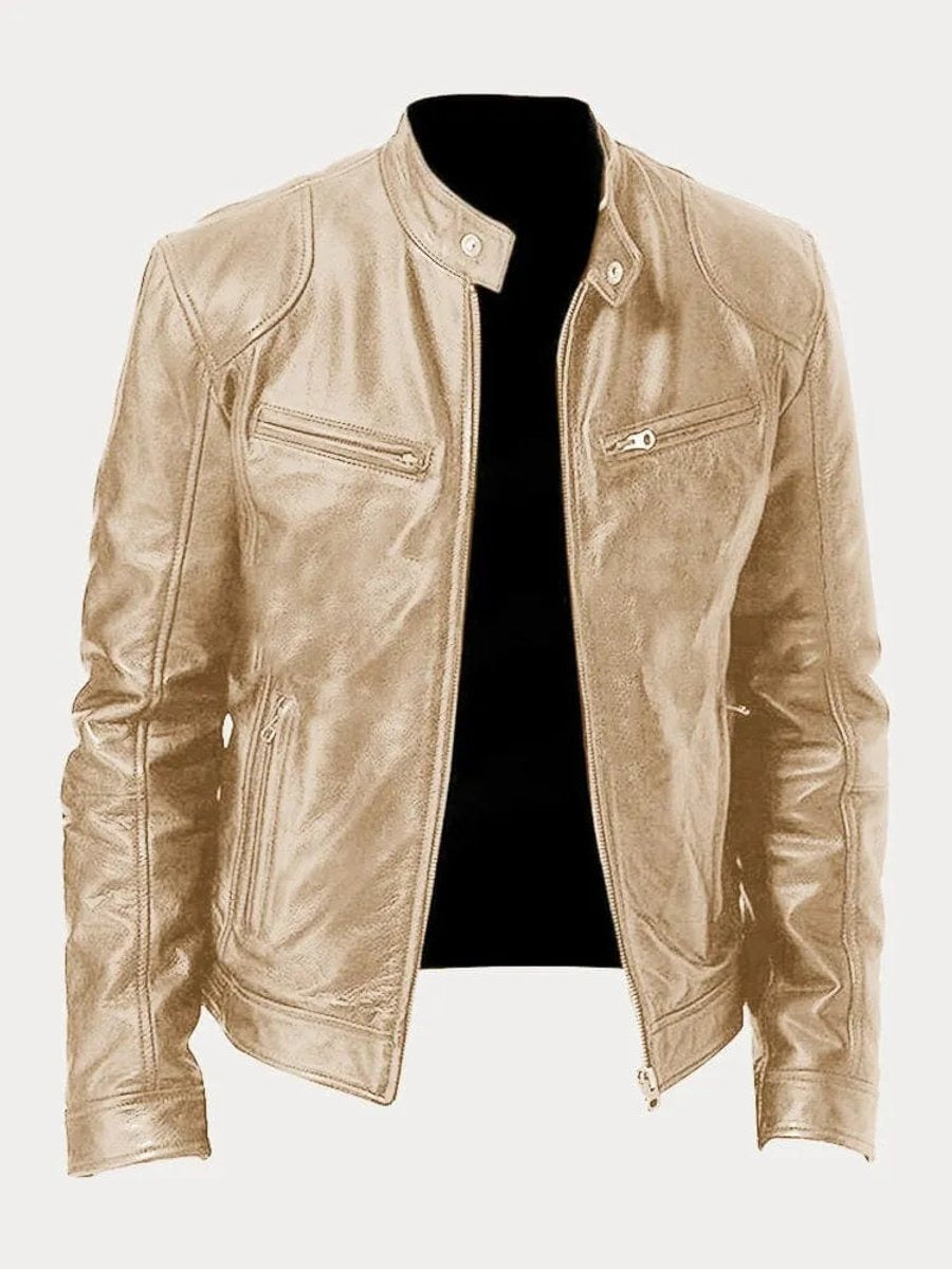 Clásica Chaqueta Biker para Hombre Cuero-Sintético Corte-Slim Con-Cremallera