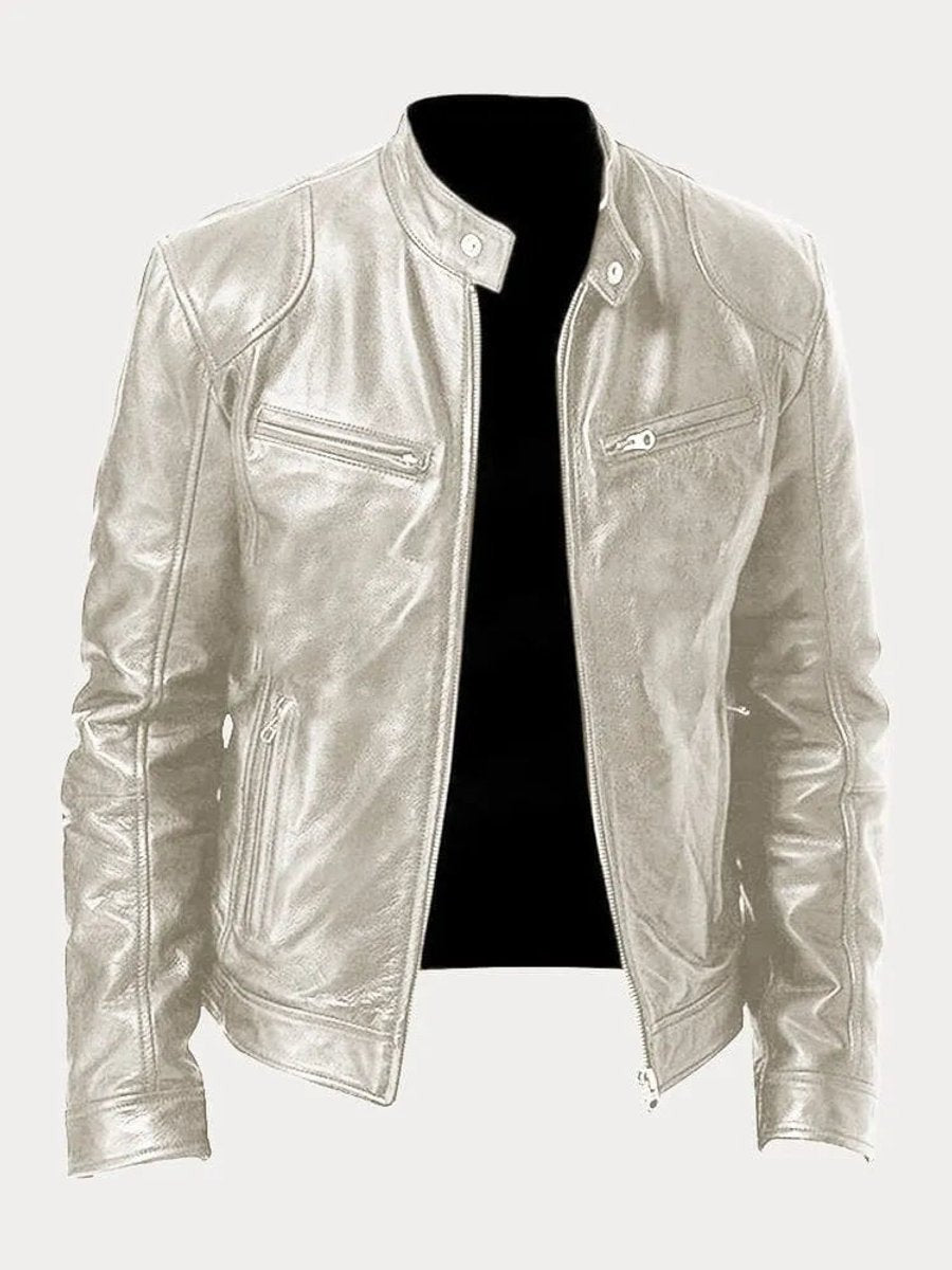 Clásica Chaqueta Biker para Hombre Cuero-Sintético Corte-Slim Con-Cremallera