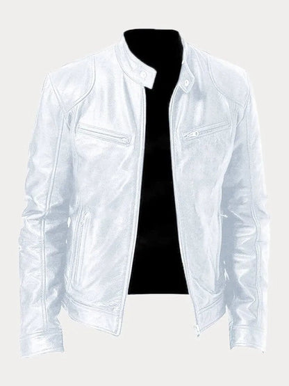 Clásica Chaqueta Biker para Hombre Cuero-Sintético Corte-Slim Con-Cremallera