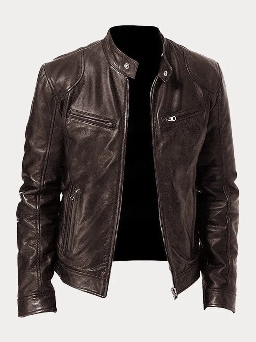 Clásica Chaqueta Biker para Hombre Cuero-Sintético Corte-Slim Con-Cremallera